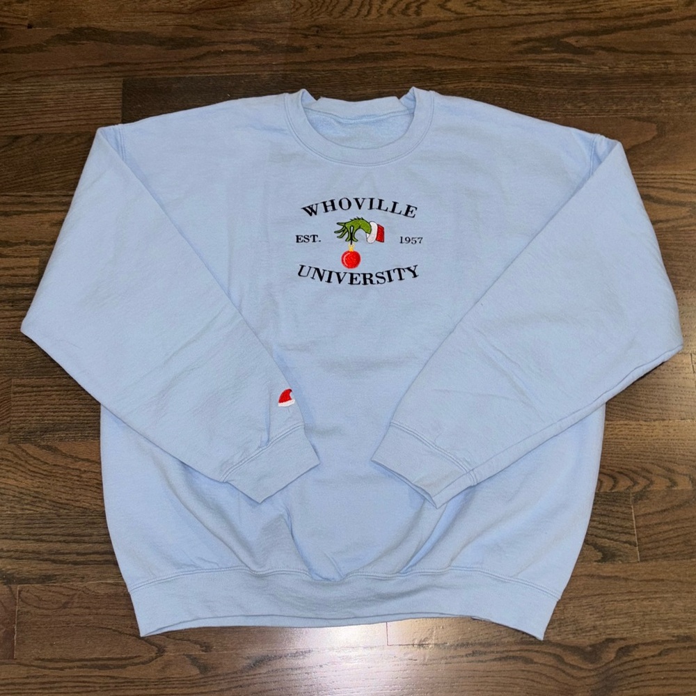 Whoville University Sweatshirt; light blue; worn once